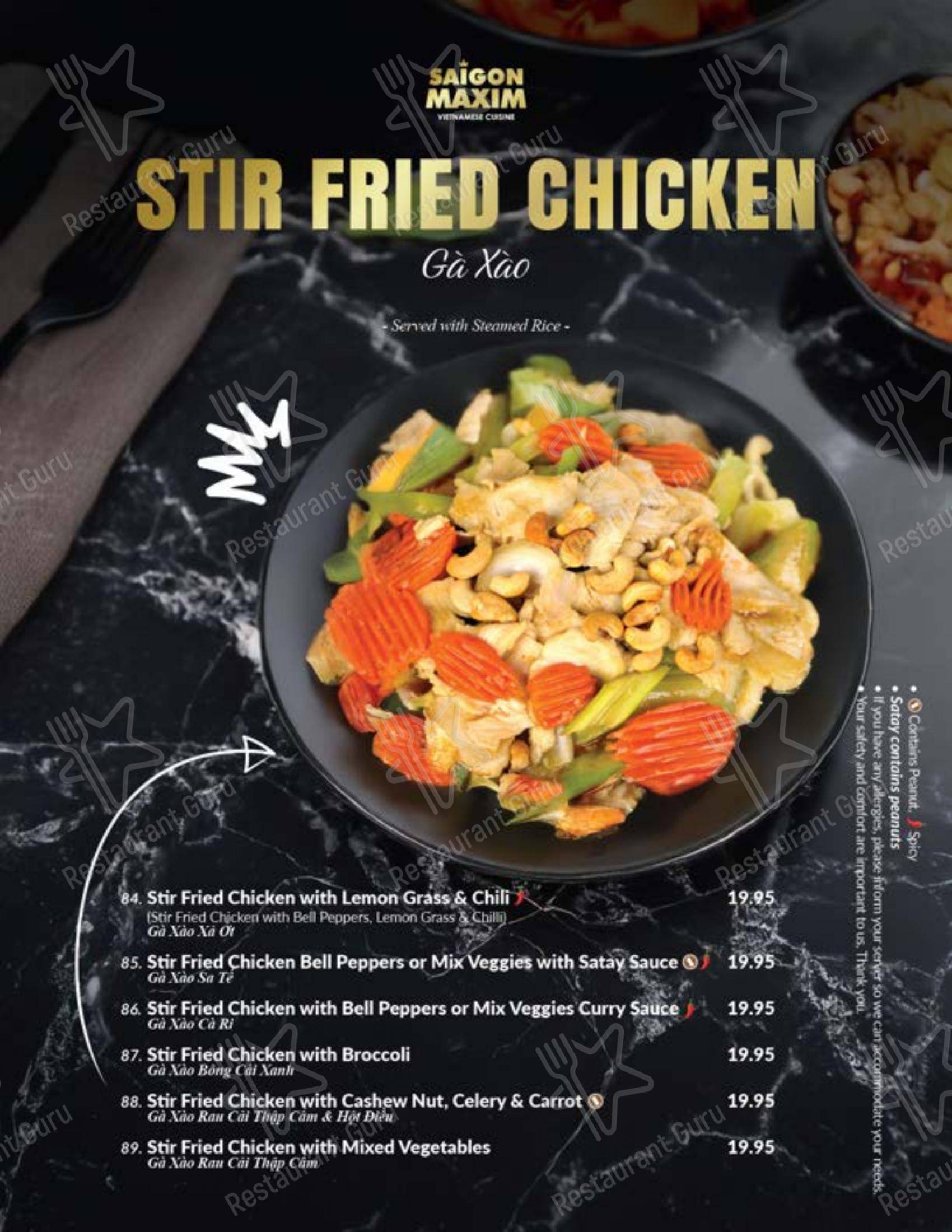 Menu pour Saigon Maxim (Riverbend) - Menu