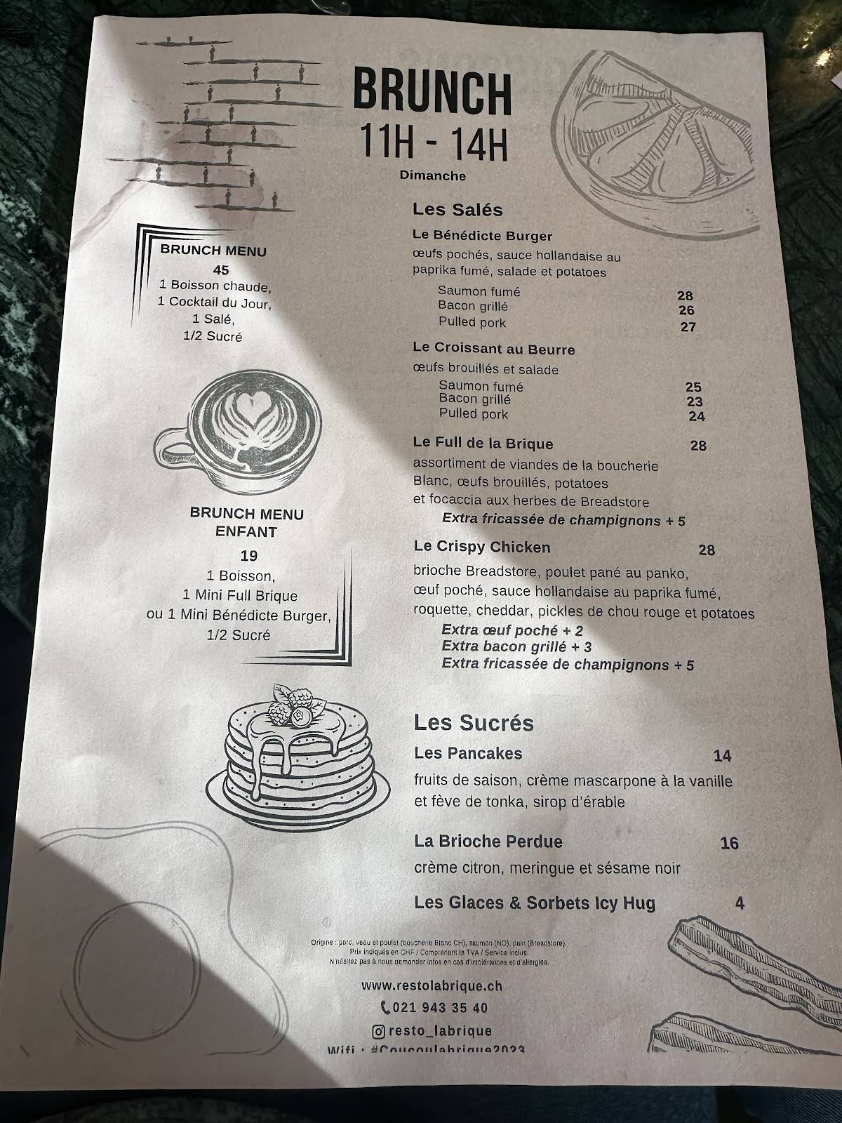 Menu di La Brique 