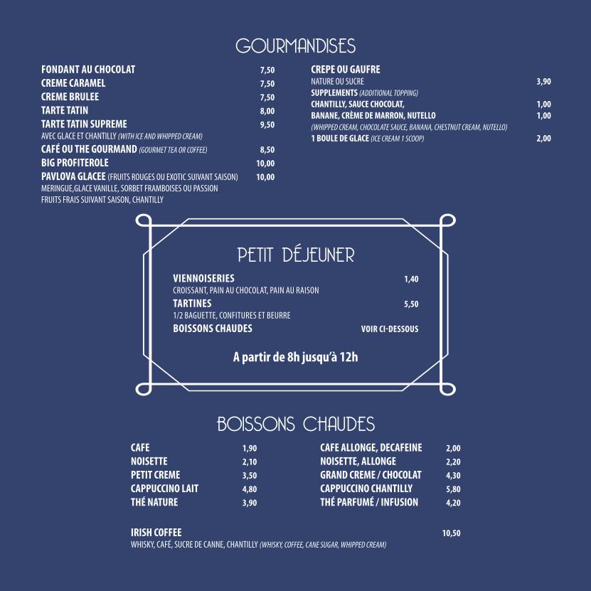 Menu de Le Poussin Bleu