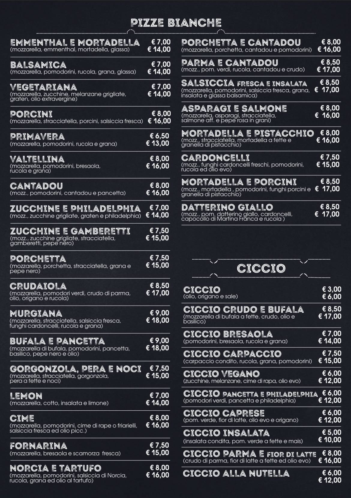 Menu di Sale & Pepe pizzeria 