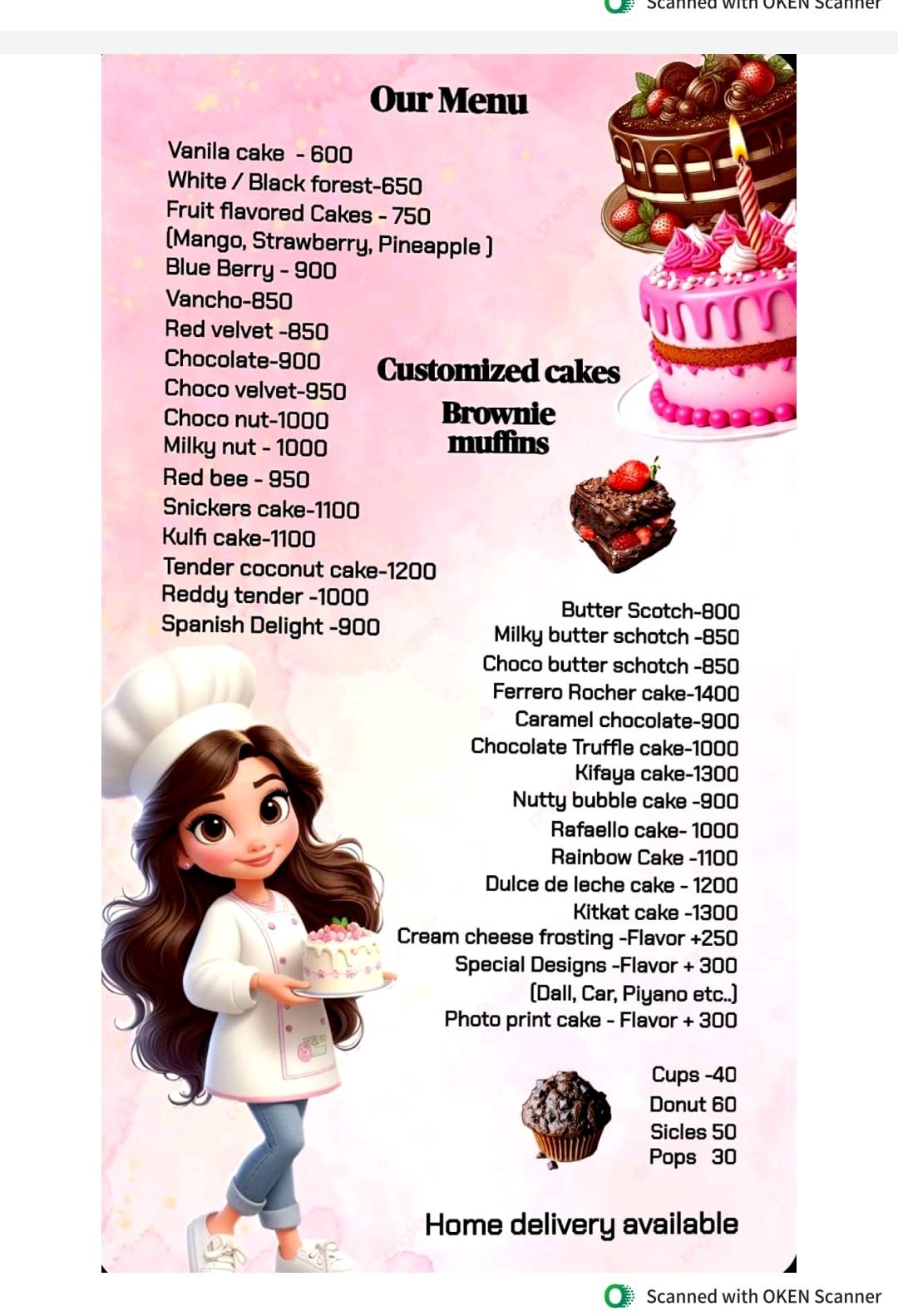 Salmiya Homemade Cakes menu