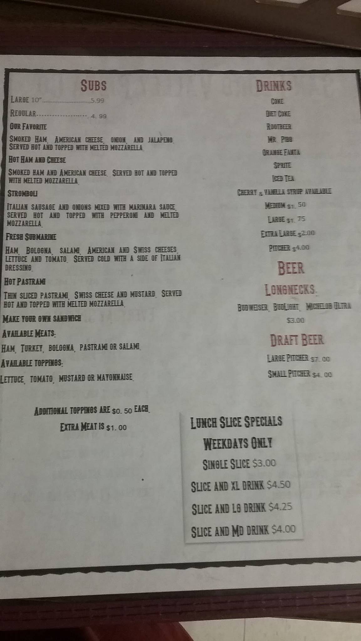 Menu at Pizza Garden pizzeria, San Manuel