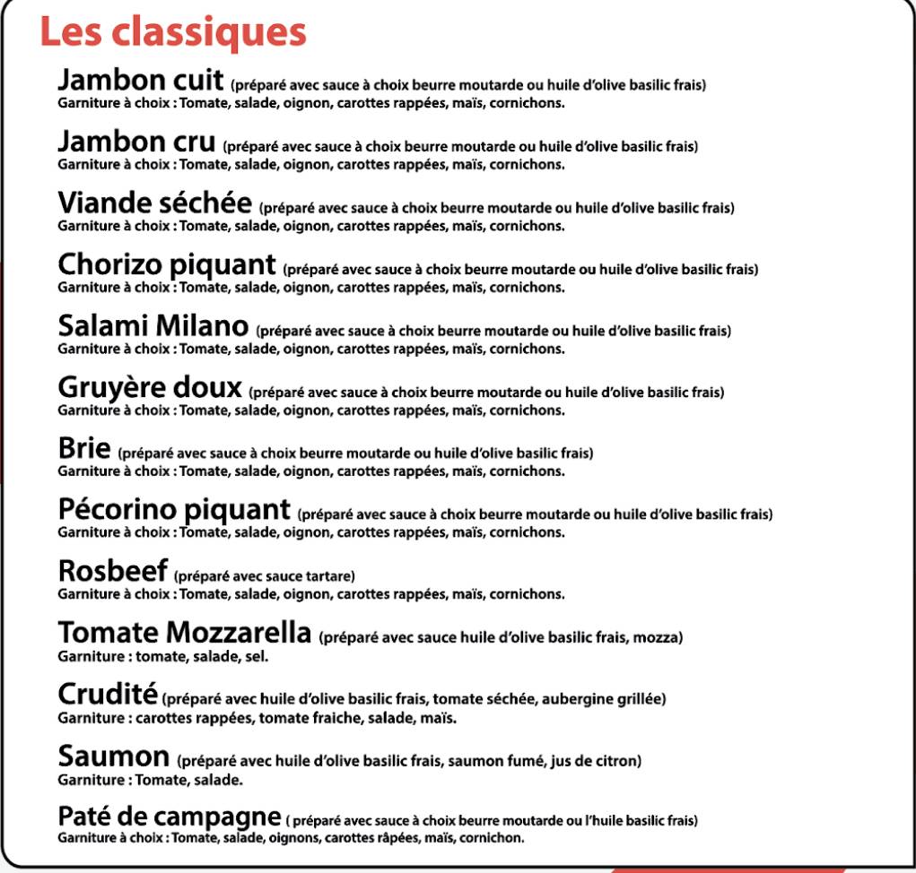 Menu di Sandwicherie de la JonXion 