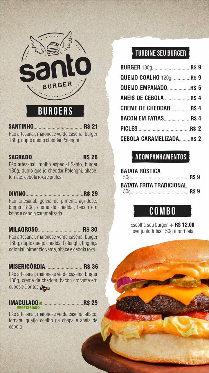 Santo Burger cardápio