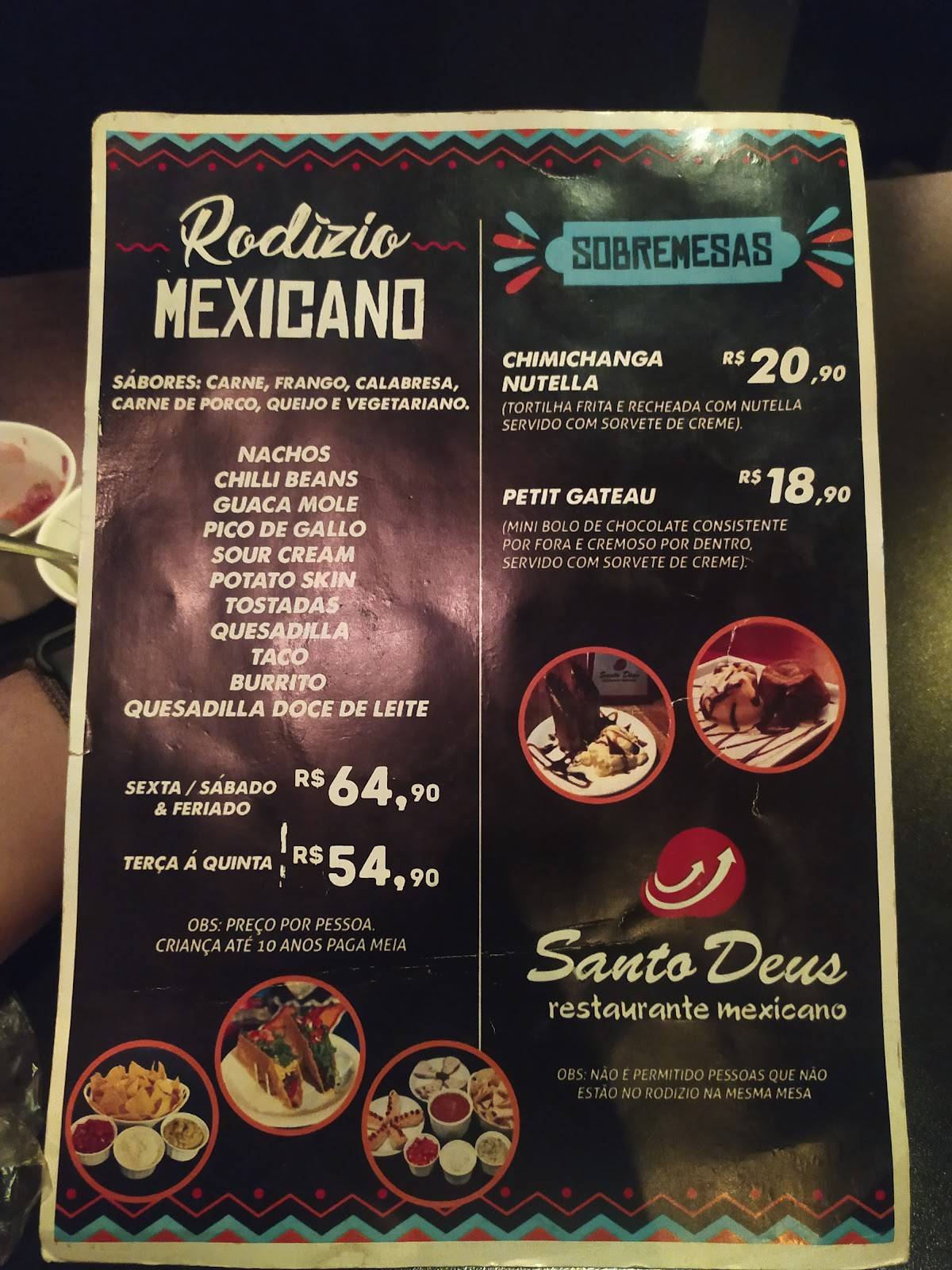 Santo Deus Rodizio Mexicano cardápio