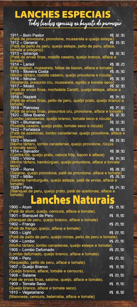 Padaria Larsol cardápio