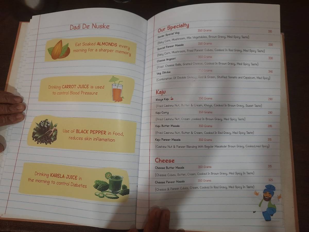 Sardar Hotel- Dayapar menu
