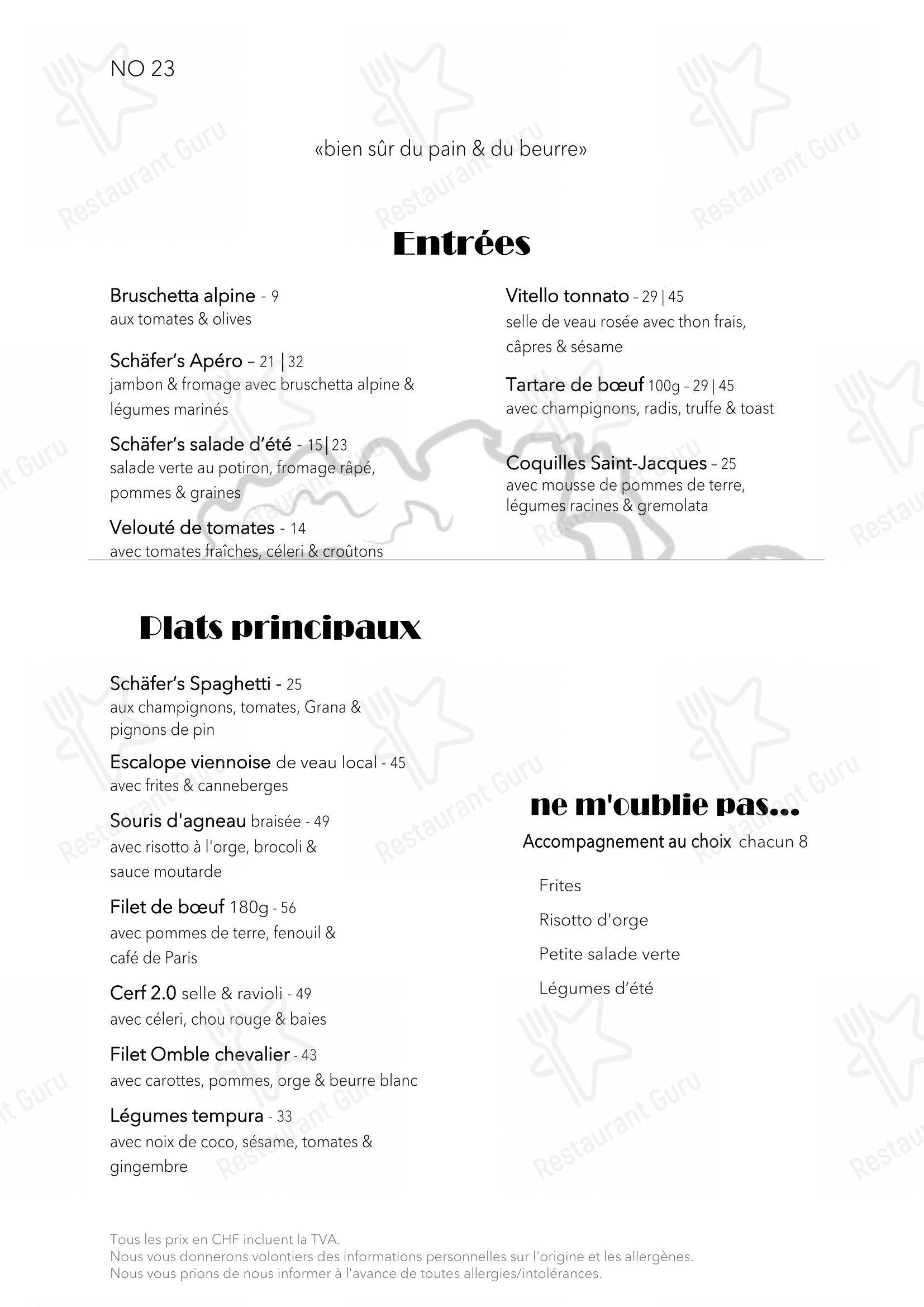 Menu di Schäferstube Saas-Fee - Menu bar
