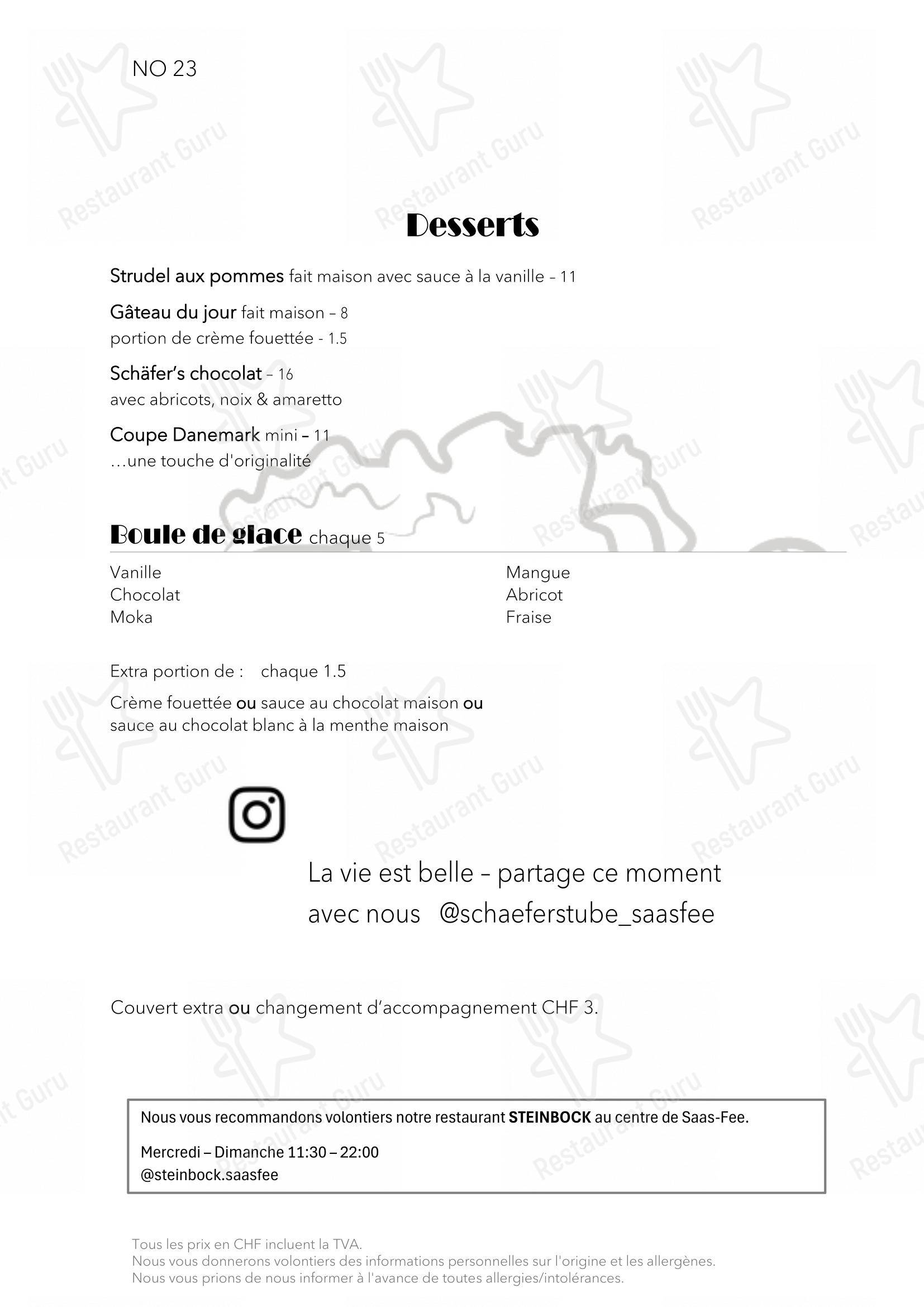 Menu di Schäferstube Saas-Fee - Menu bar