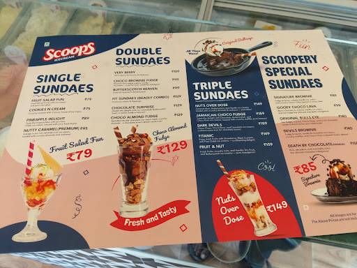 Scoops Ice cream menu