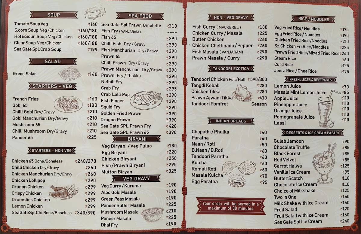 Seagate Family Restaurant menu