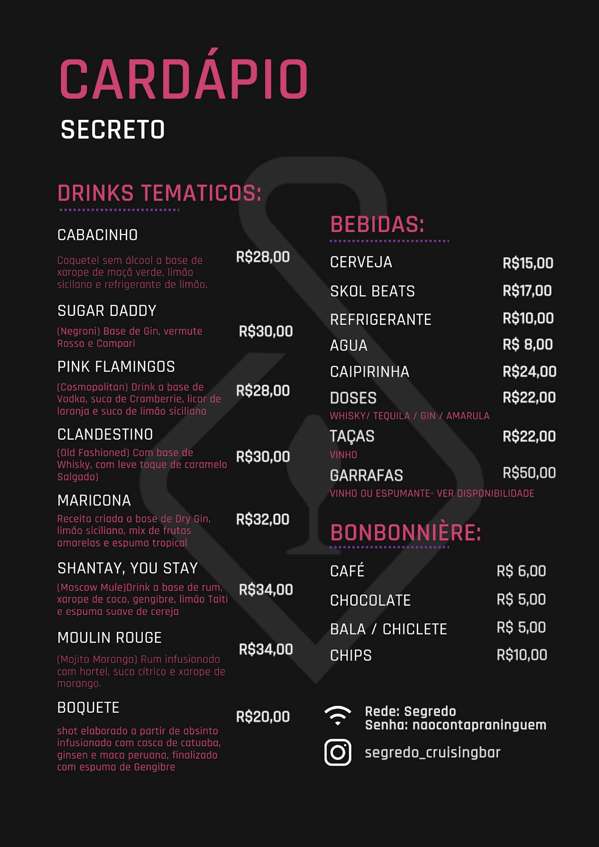 Segredo Cruising Bar (Bar Liberal) cardápio