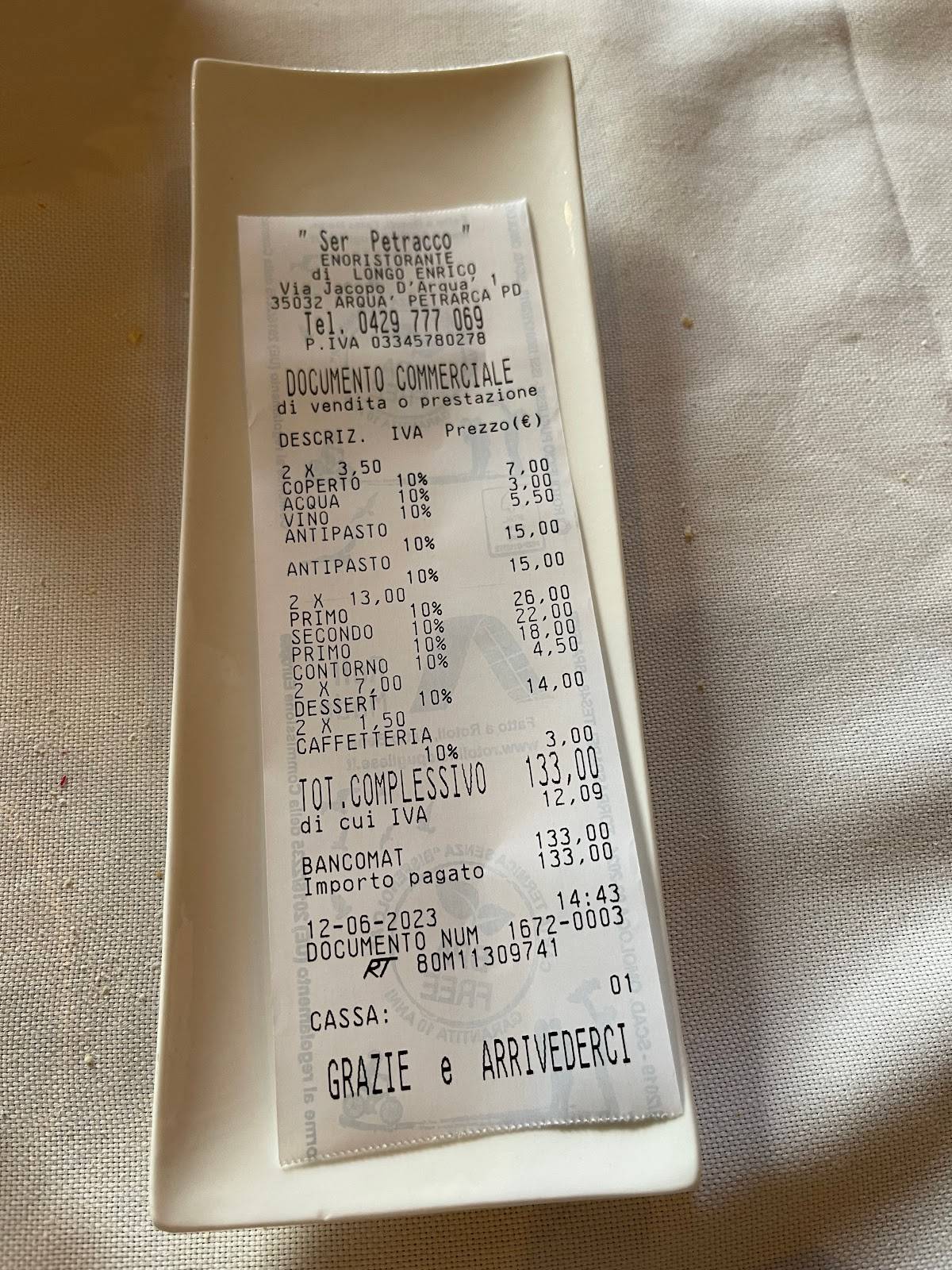 Carta de Ser Petracco Enoristorante