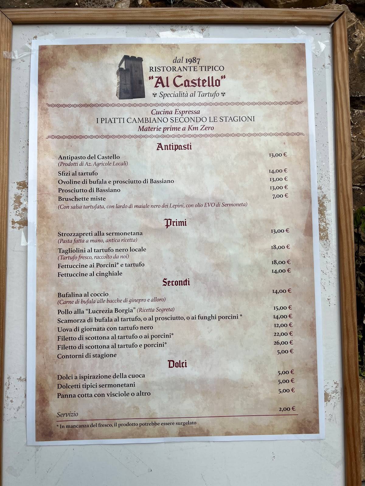 Menu di Al Castello 