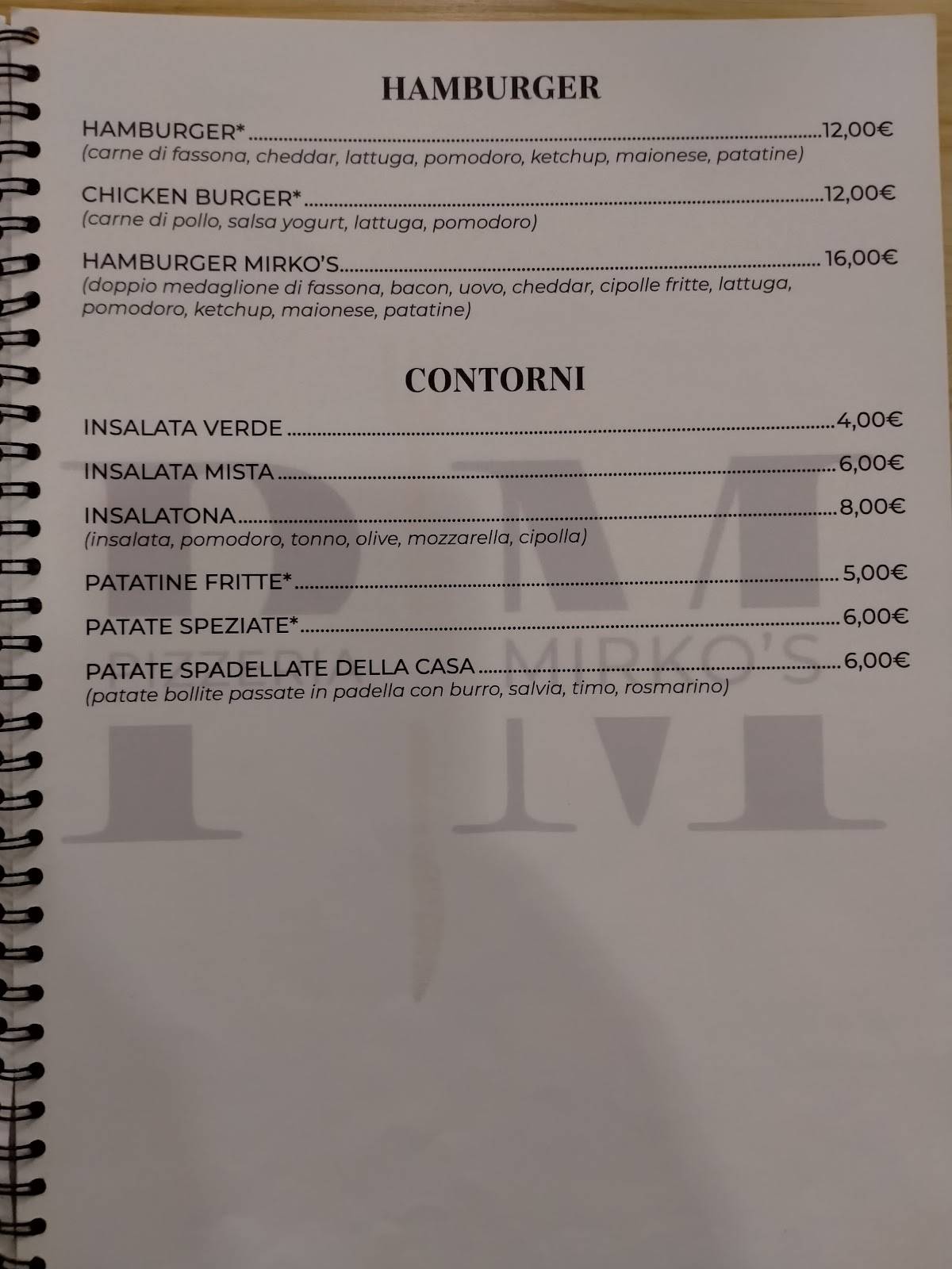 Menu di PIZZERIA MIRKO'S 
