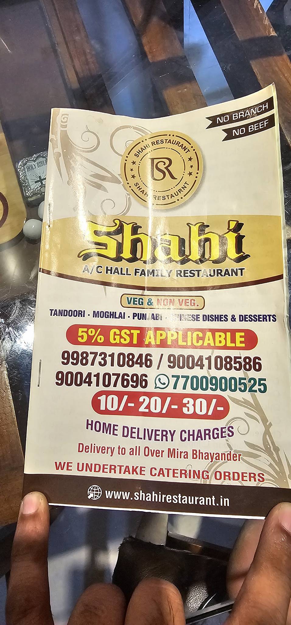 Shahi Restaurant menu