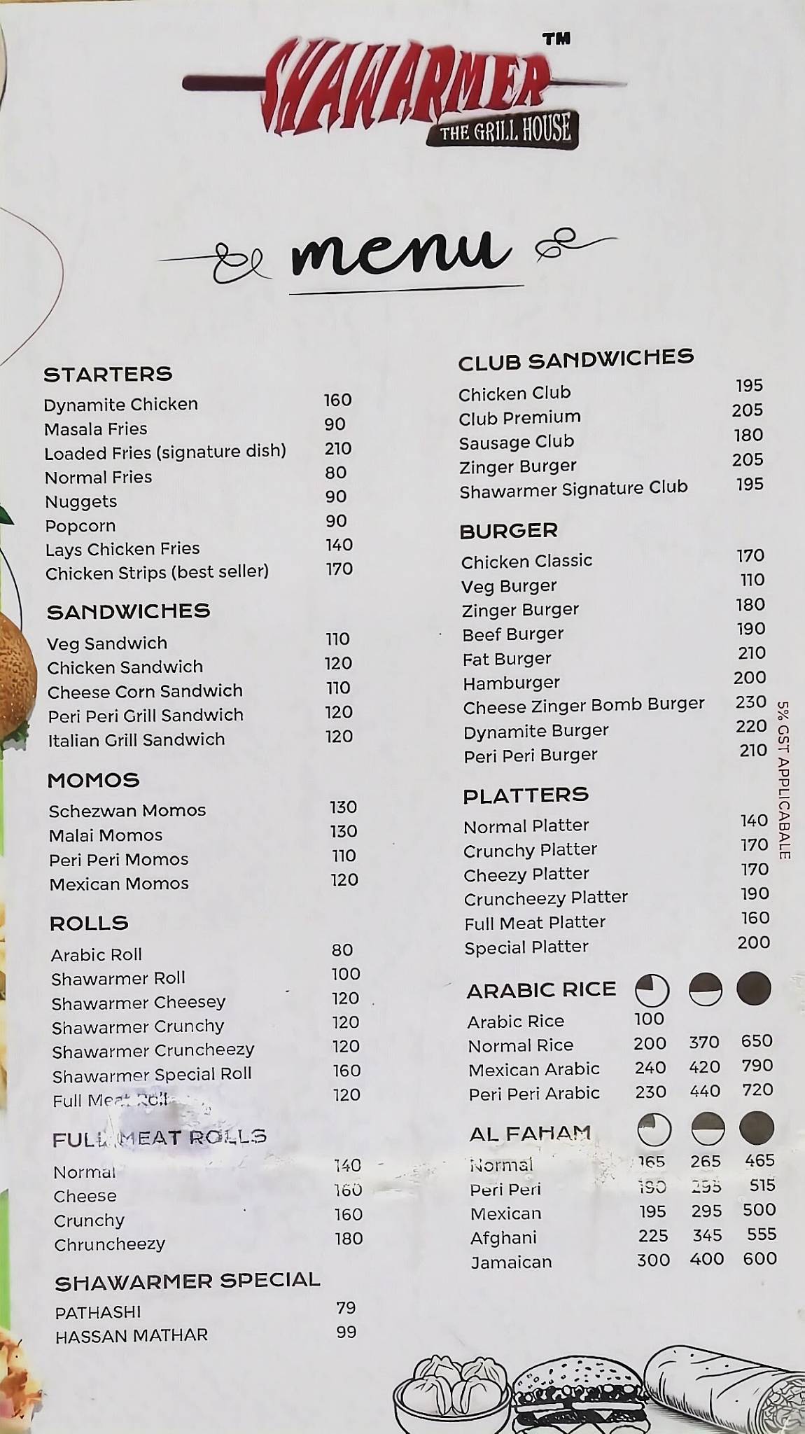 Shawarmer The Grill House menu