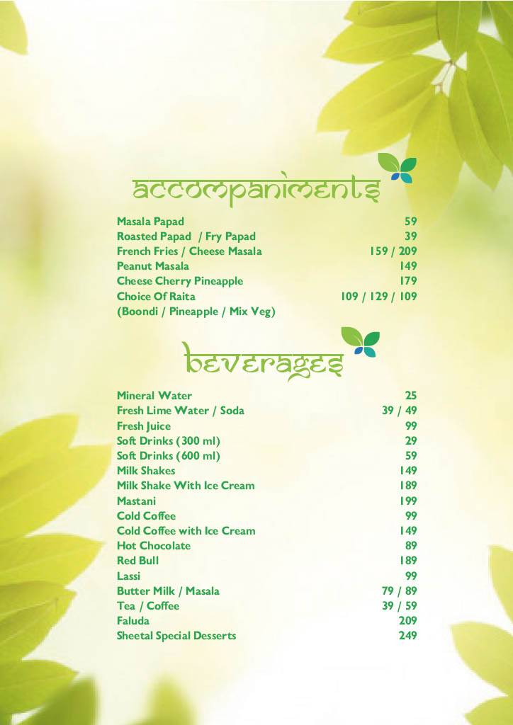 Sheetal Pure Veg menu