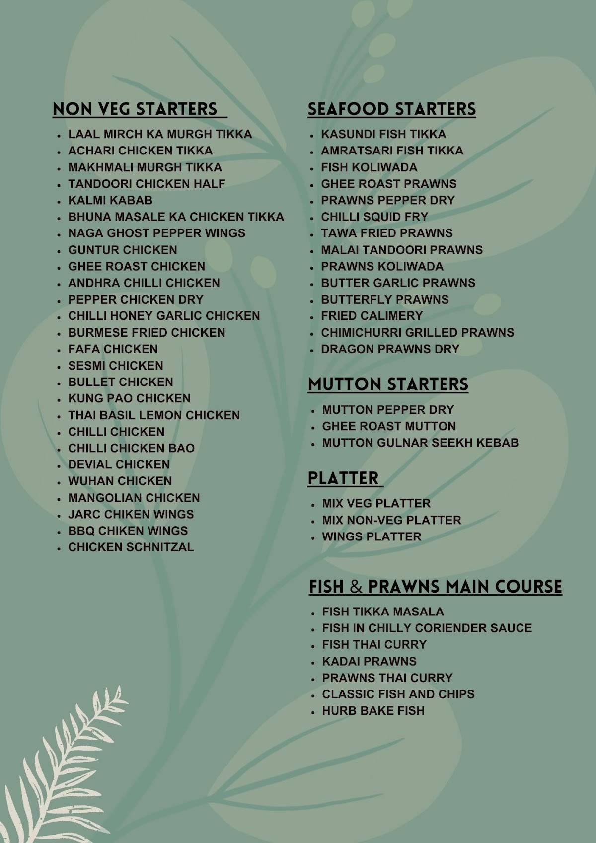 Shift Lounge, Marathahalli menu