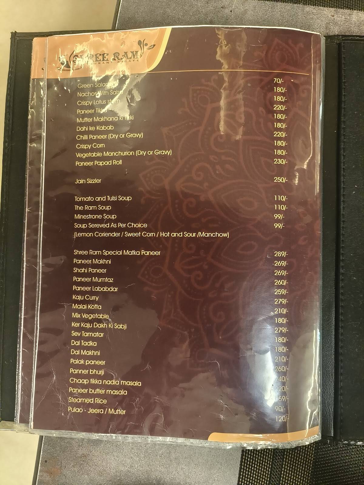 Shree Ram Restaurant & Cafe menu