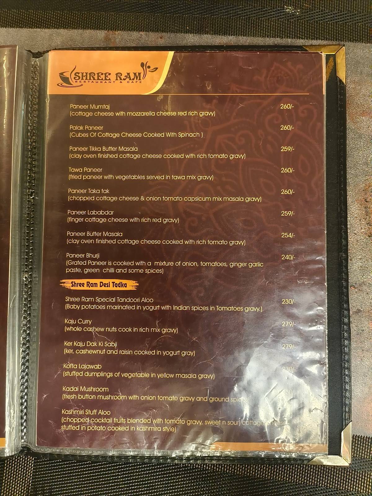 Shree Ram Restaurant & Cafe menu