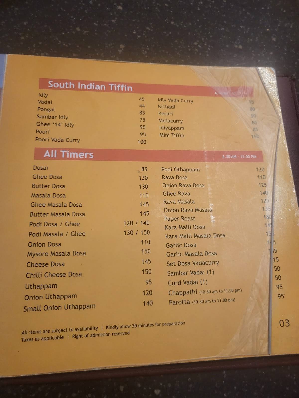 Shri Balaajee Bhavan menu