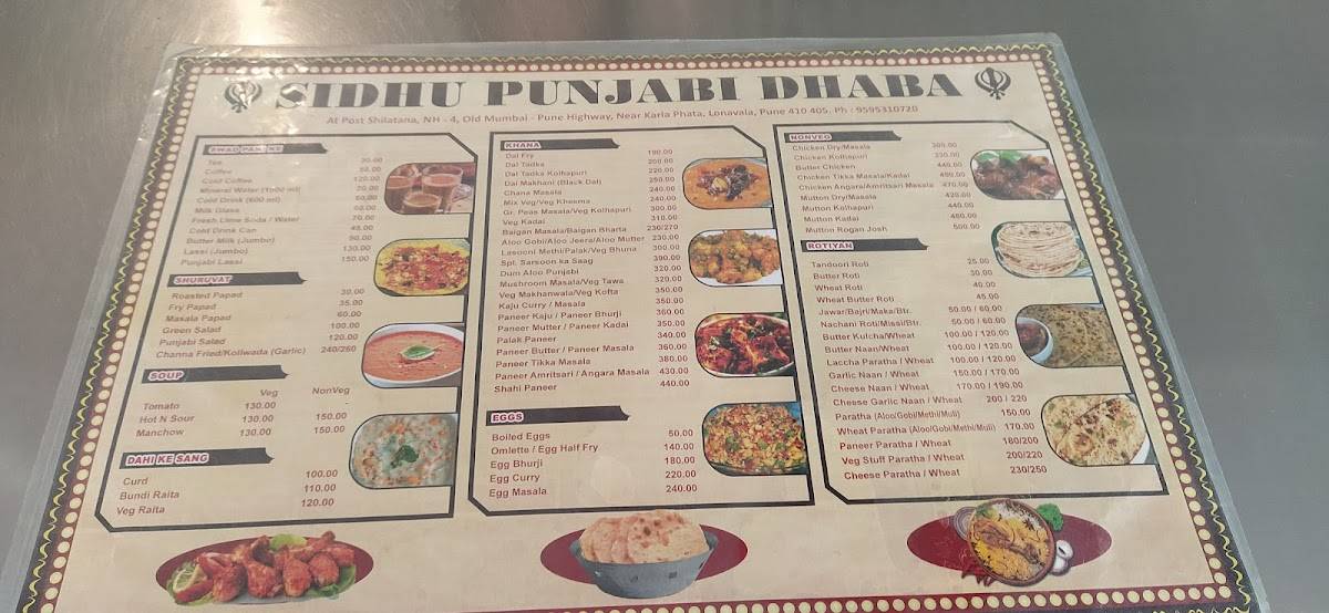 Sidhu Punjabi Dhaba menu