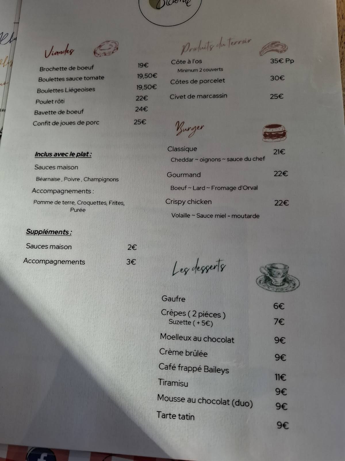Menu de Sidonie - Table et comptoir