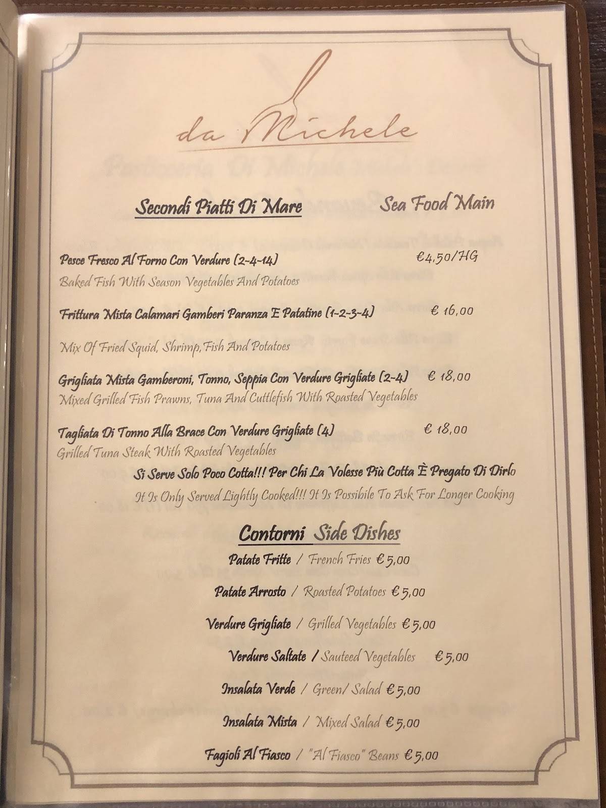 Menu di Ristorante Da Michele 