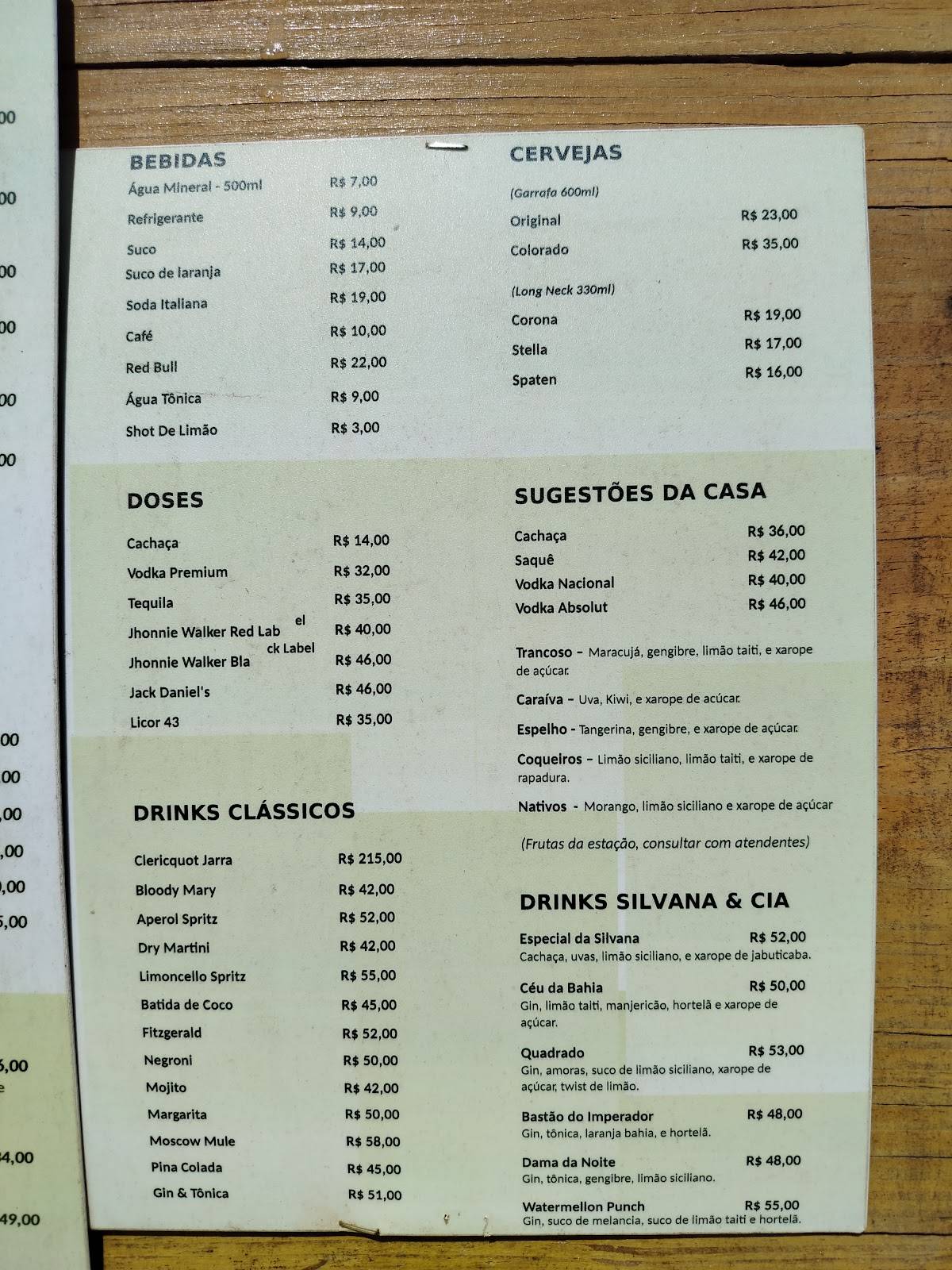 Silvana & Cia cardápio