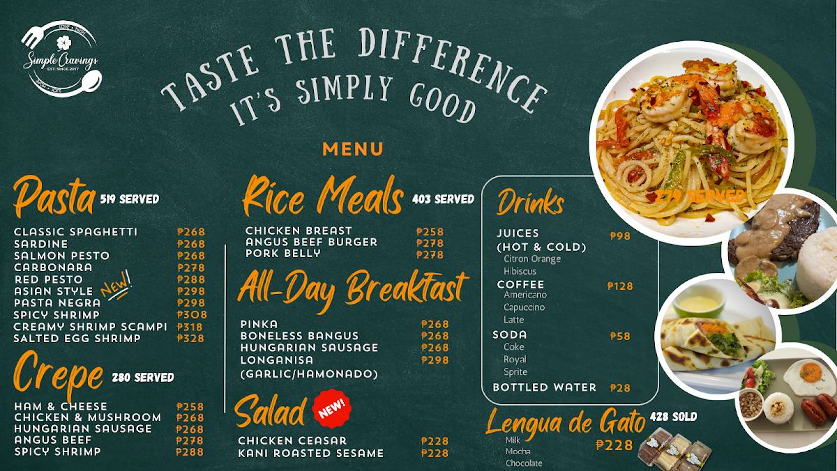 Menu at Simple Cravings restaurant, Silang