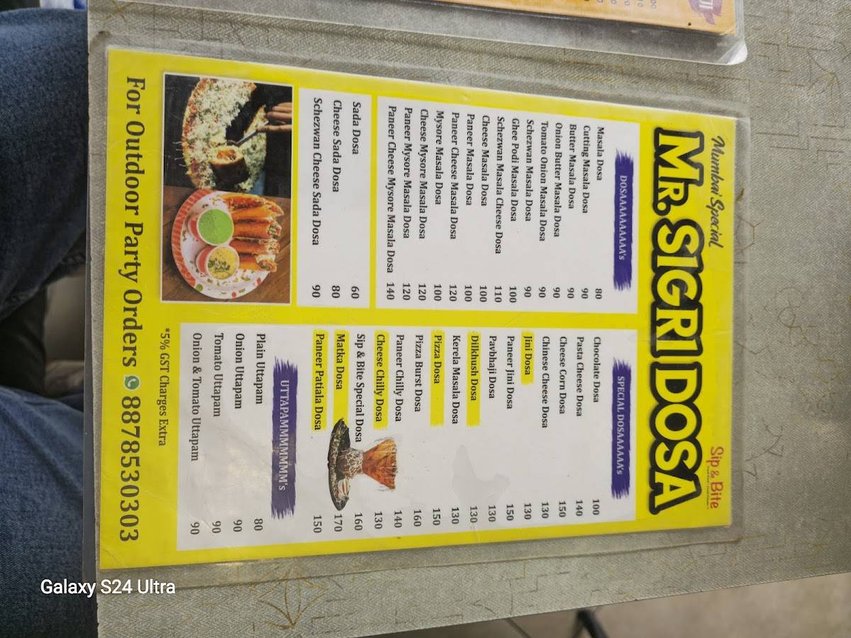 Sip & Bite cafe menu