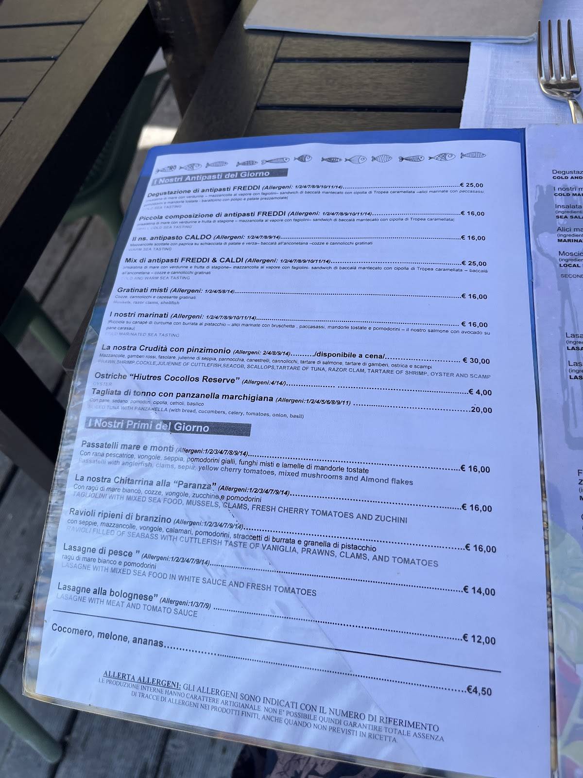 Menu di Ristorante La Paranza 