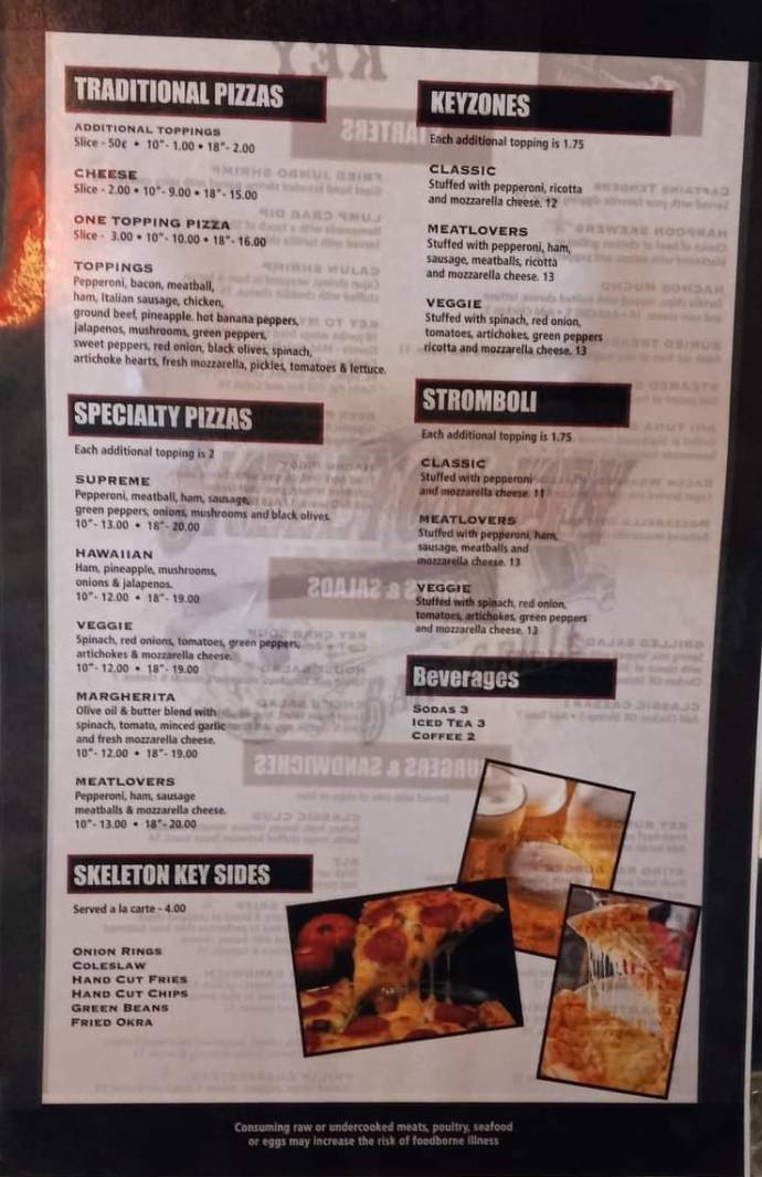 Menu at Skeleton Key Bar and Grille, Chesapeake