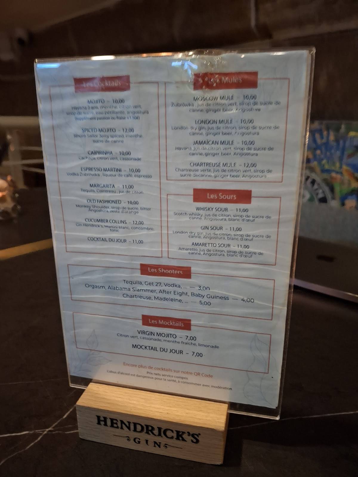 Menu de Skybar