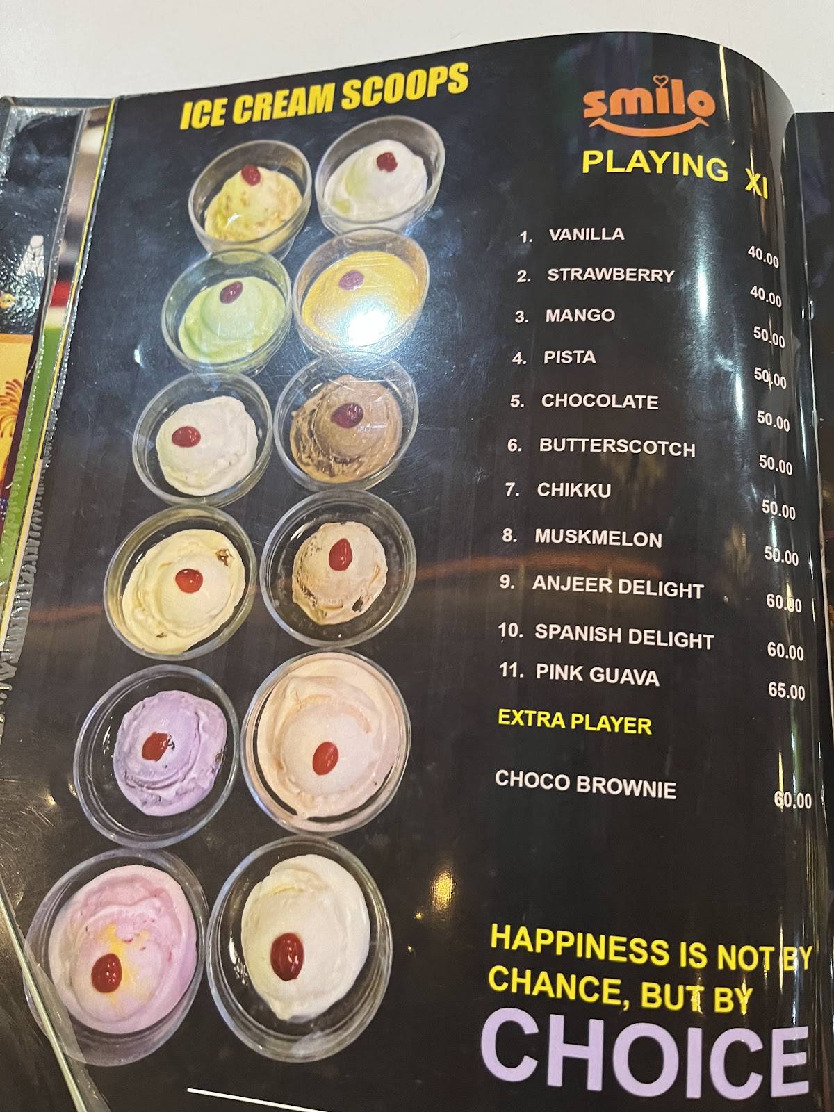Smilo Ice Cream Parlour n Cafe menu