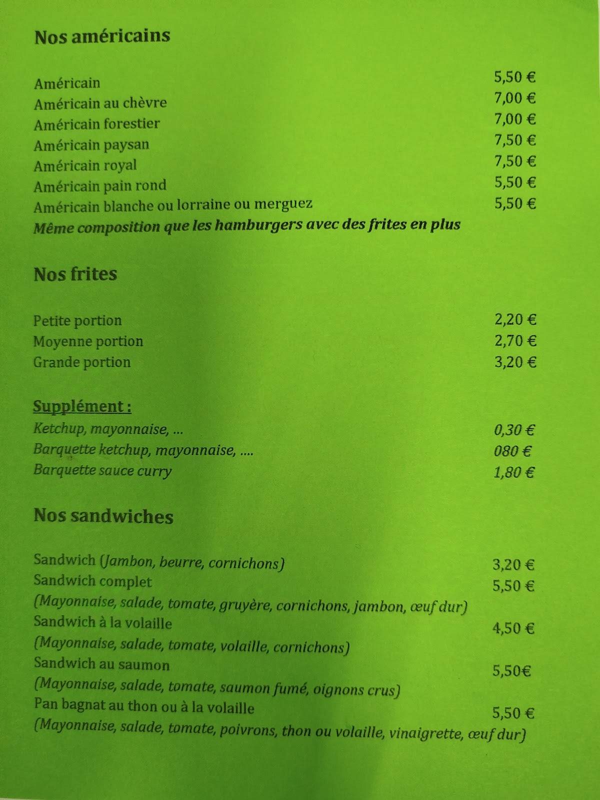 Menu de Snack Service