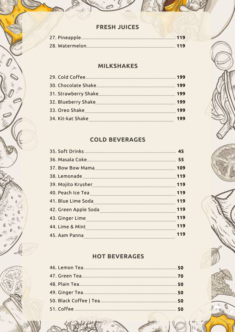 Snoopy Paws Cafe menu