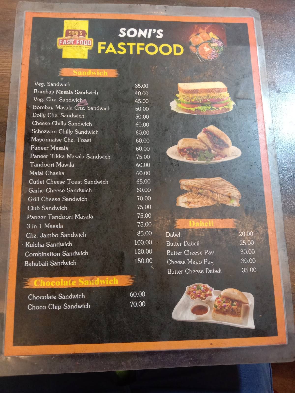 Soni fast food menu