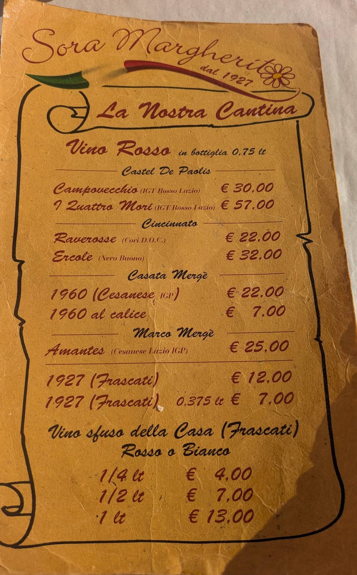 Menu di Sora Margherita 