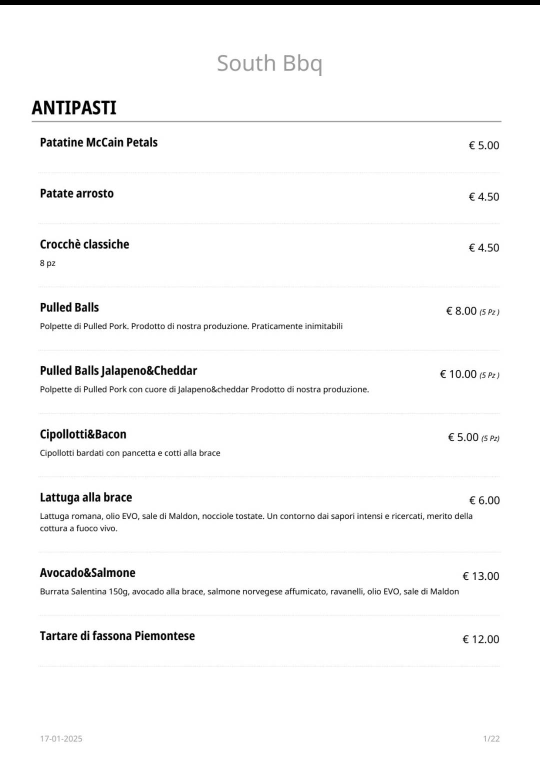 Menu di South Bbq 