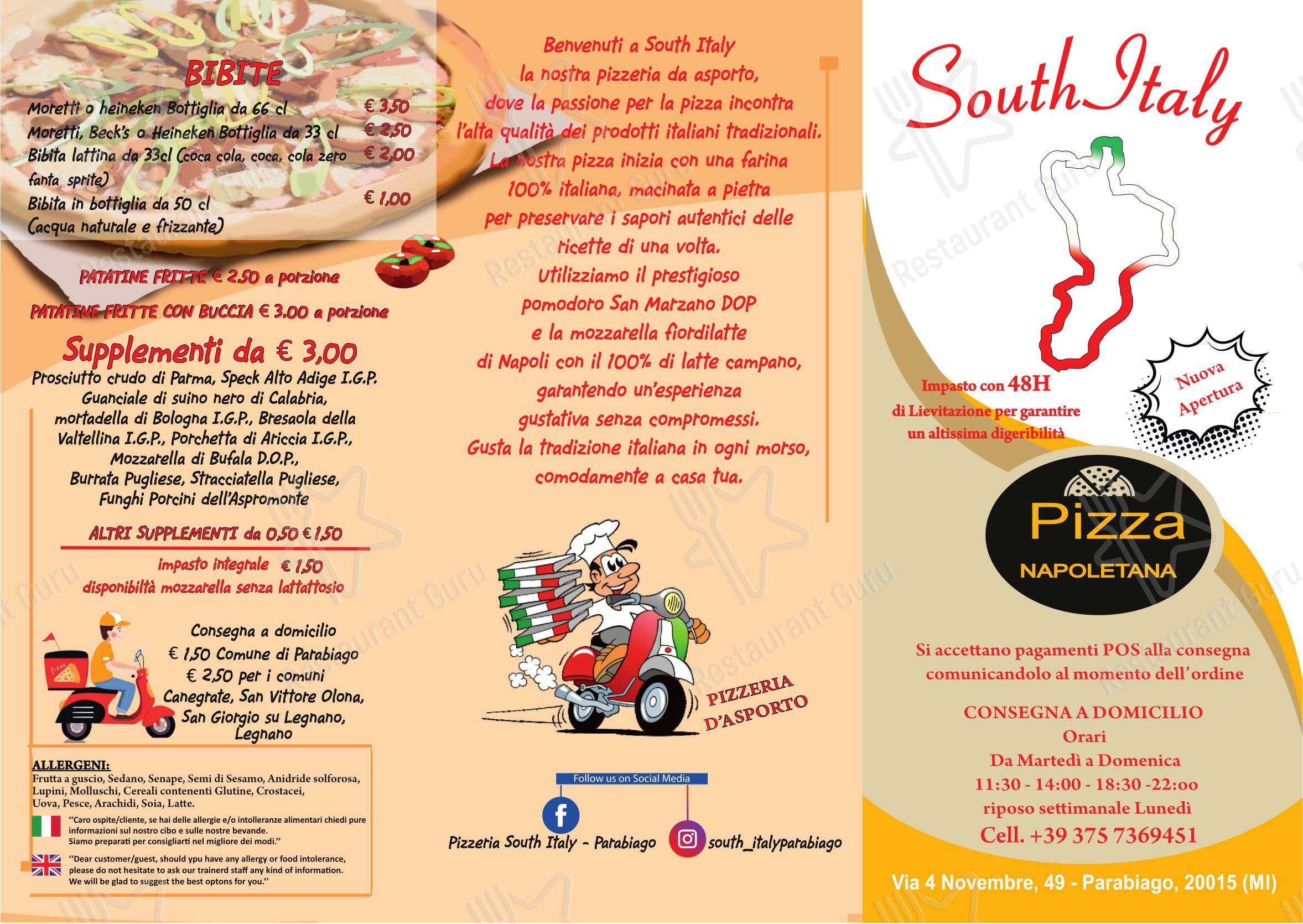 Menu bar per South Italy Pizzeria pizzeria