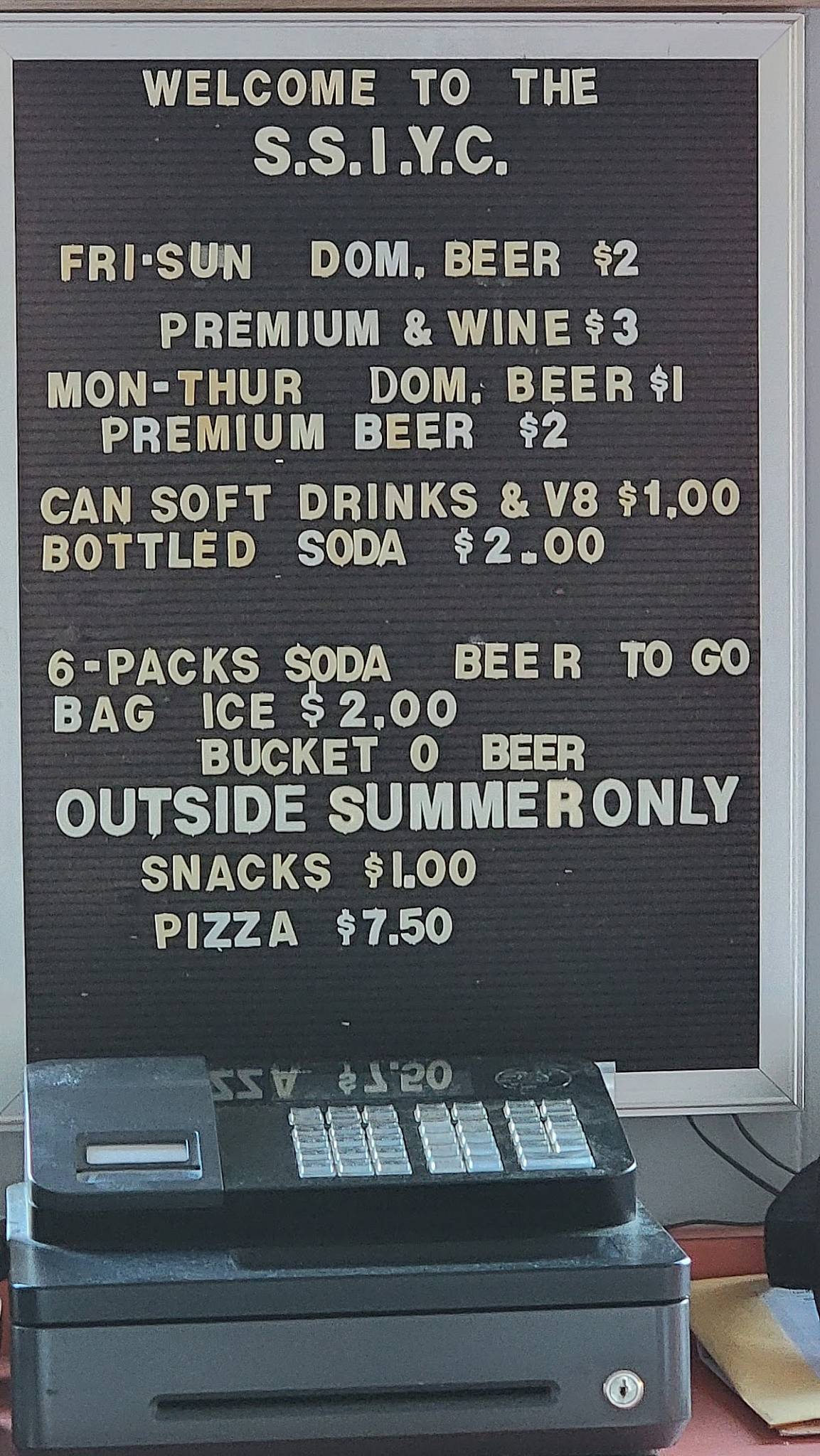 South Side Ice Yacht Club menu