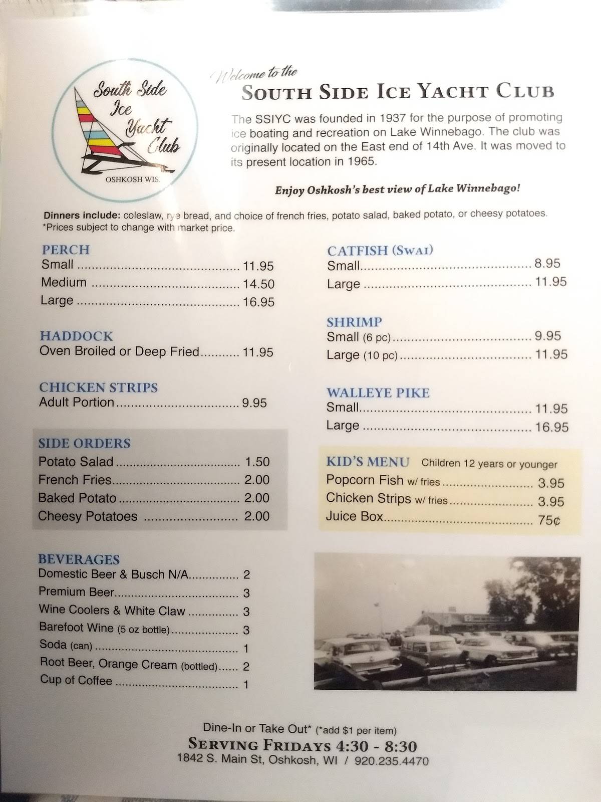 South Side Ice Yacht Club menu