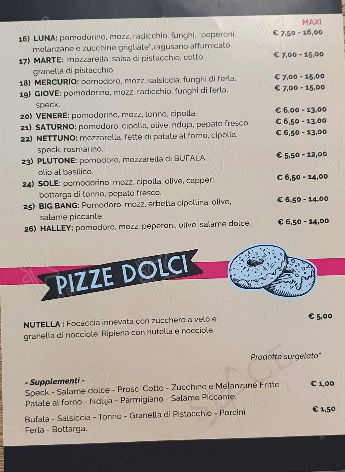 Guarda il menu di Space Pizza