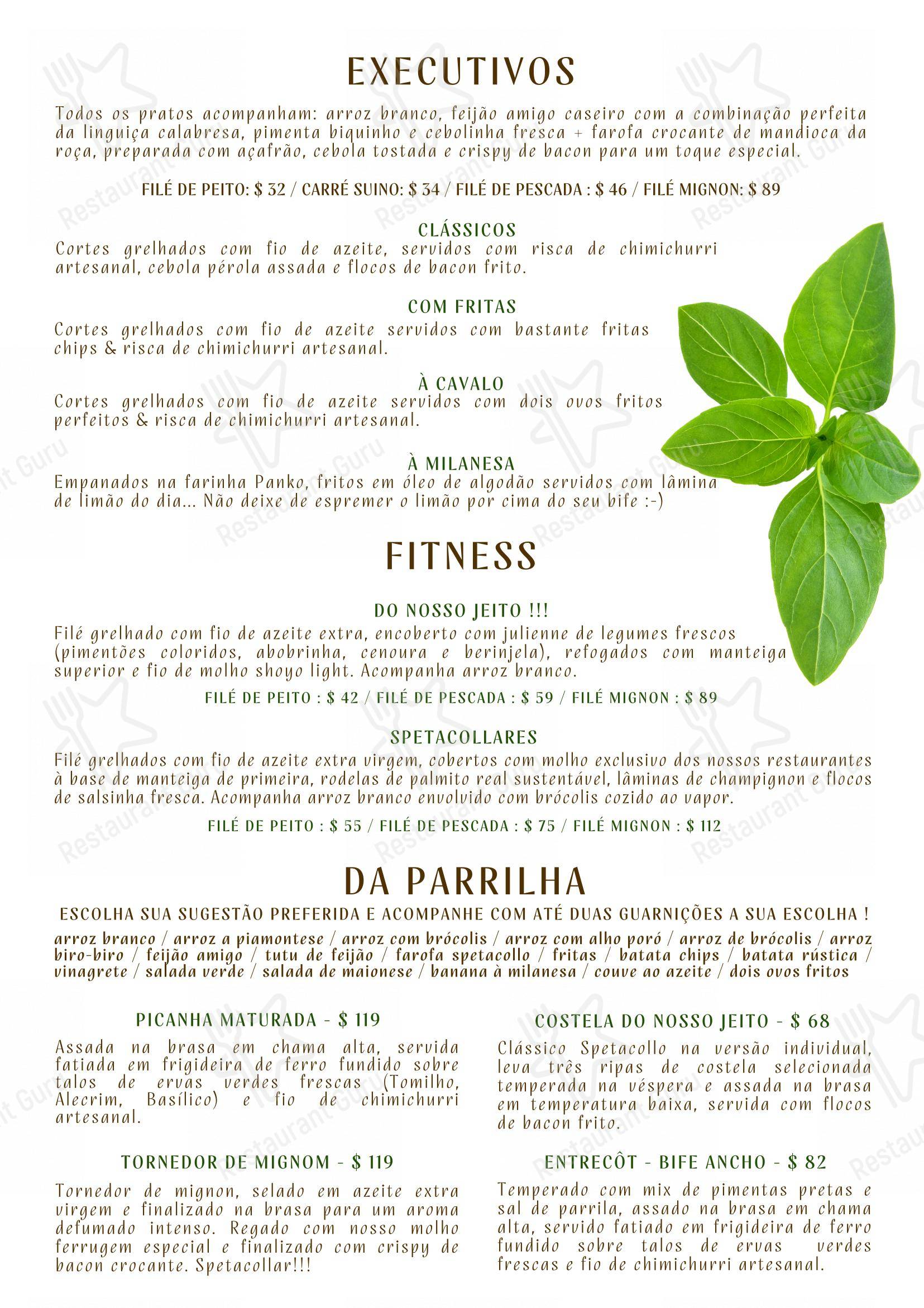 Menu para Spetacollo Restaurante & Bar restaurante
