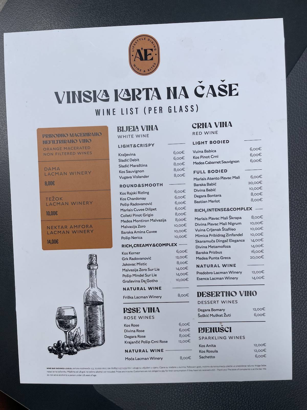 Menu di A'E kitchen & wine bar 