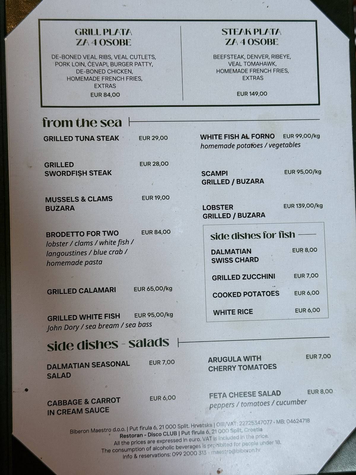 Menu di Maestro Grill Club Split 