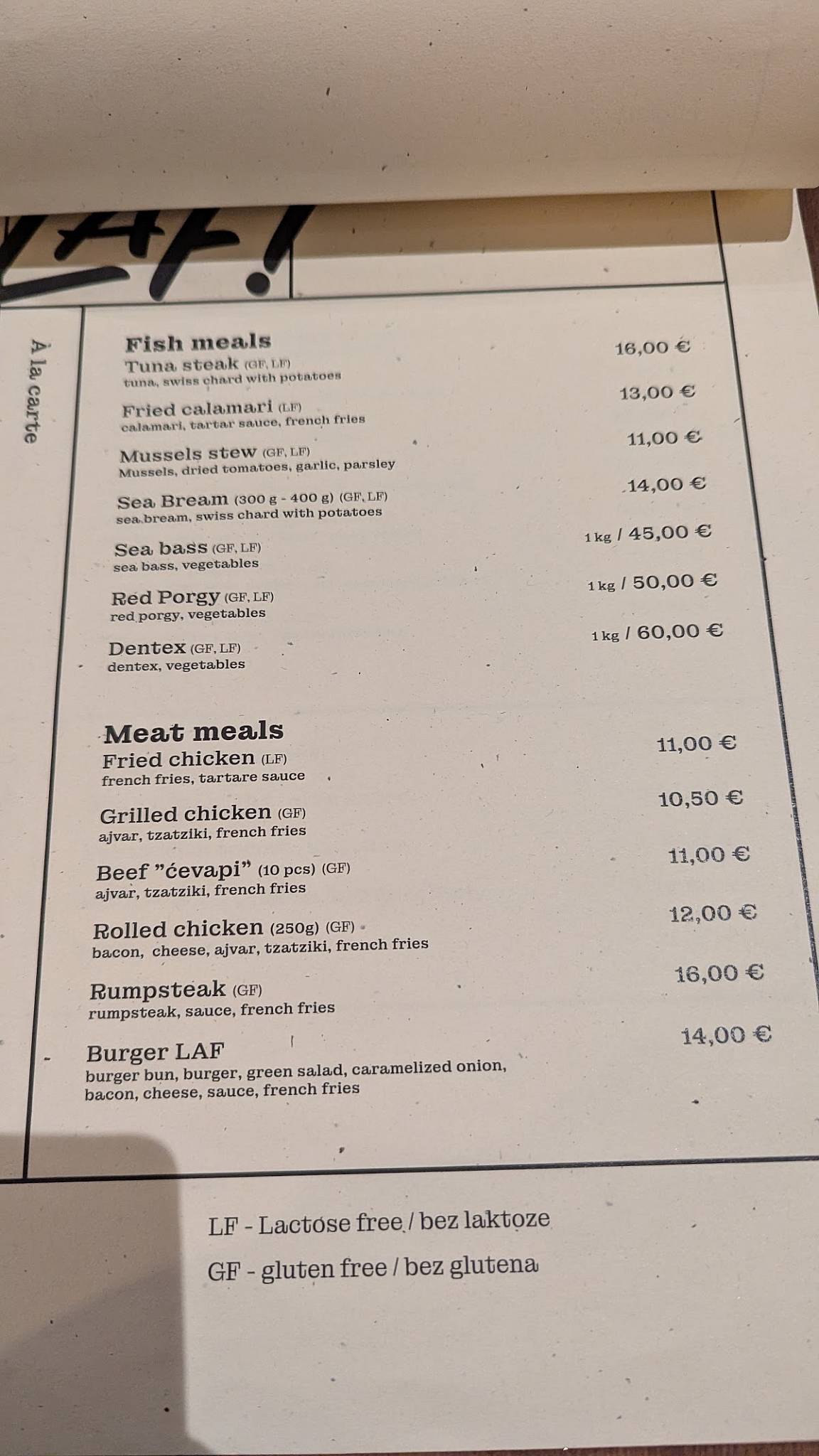 Menu di Restoran Laf! 