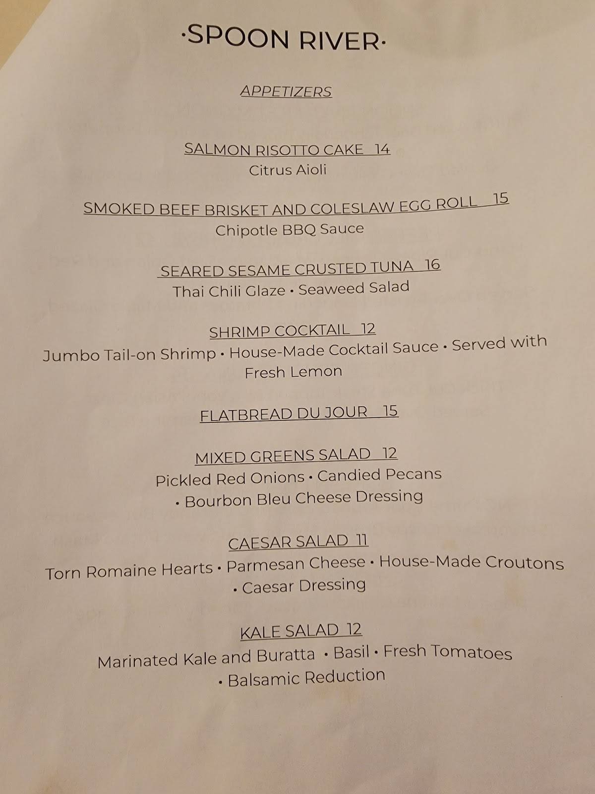 Menu at Spoon River Artworks and Market pub & bar, Belhaven